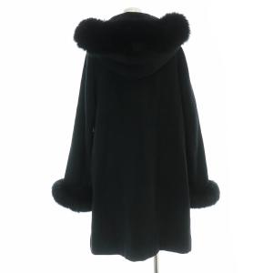 Tiara フォックスファーフードジップアップコート ロング ウール 3 L 黒 ブラック /AT OS