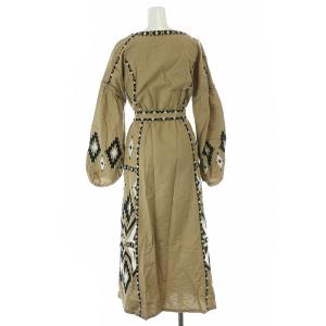 GRACE CONTINENTAL キカ刺繍カフタンワンピース マキシ ロング 長袖 スキッパー 36 S 茶 ブラウン