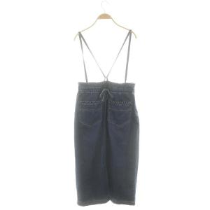 franche lippée デニムスカート タイトスカート ロング バックスリット 肩紐付き USED加工 M 青 ブルー
