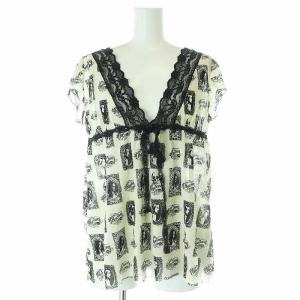 ヒスガール 総柄 レース チュニック 半袖 シアー シースルー F アイボリー /AT OS