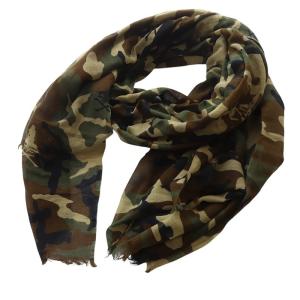 ストール スカーフ 大判 カモ柄 迷彩柄 フリンジ カーキ