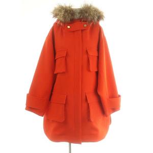 ライナー付ハンティングジャケット ミリタリーコート ミドル丈 フード ラクーンファー 36 オレンジ /ES