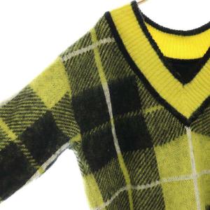 Diagram GRACE CONTINENTAL チェックシャギーニット セーター Vネック 長袖 36 黄 黒 イエロー ブラック