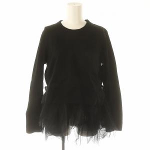 チュールレイヤーサイドベルトカットソー 長袖 プルオーバー  コットン S 黒 ブラック /YQ OS