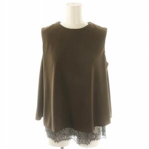 ドライポンチレイヤードレースカットソー ノースリーブ プルオーバー 38 M カーキ 黒 ブラック /YQ
