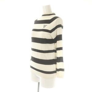 PRADA 22SS P26435 ロゴ刺繍 モックネックボーダーニット 40 ホワイト ブラック