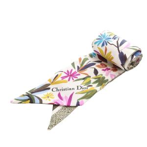 Christian Dior フローラル リバーシブル スカーフ シルク 総柄 白 ホワイト 41FAN106I602