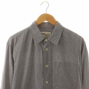 MHL. TINY GINGHAM COTTON シャツ ギンガムチェック 長袖 S 紺 白 ネイビー ホワイト