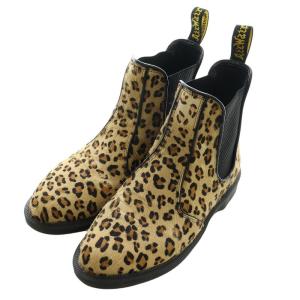 レオパードサイドゴアブーツ ショート ラウンドトゥ ヒョウ柄 ハラコ UK5 24.0cm 黒 ブラック