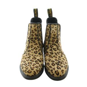 Dr.Martens レオパードサイドゴアブーツ ショート ラウンドトゥ ヒョウ柄 ハラコ UK5 24.0cm 黒 ブラック