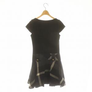 BLUE LABEL CRESTBRIDGE ショートスリーブ 切替チェック ワンピース ミニ 半袖 34 黒 紺 白