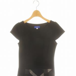 BLUE LABEL CRESTBRIDGE ショートスリーブ 切替チェック ワンピース ミニ 半袖 34 黒 紺 白