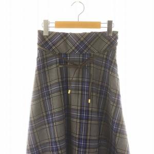 BLUE LABEL CRESTBRIDGE ウール チェックフレアスカート ロング マキシ丈 ベルト付き 36 青 黒 白 グレー
