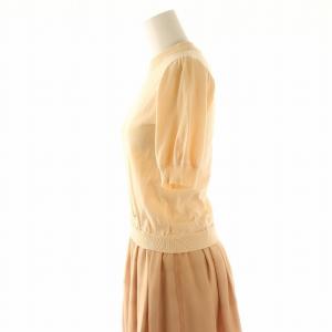 BLUE LABEL CRESTBRIDGE ニット切替シフォンスカートワンピース 膝丈 五分袖 36 ピンク /MI OS