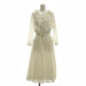 タックプリーツシャツワンピース ロング 七分袖 ベルト付き 1 白 ホワイト /HK OS