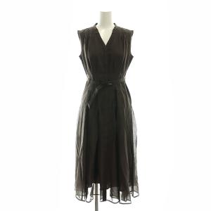 洗えるシアーシャツフレアワンピース ロング ノースリーブ 0 茶 ブラウン /NR OS