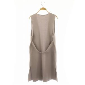 ANAYI ロングニットベスト ノースリーブカーディガン シルク混 ボタンレス サイドスリット 36 ラベンダーグレー