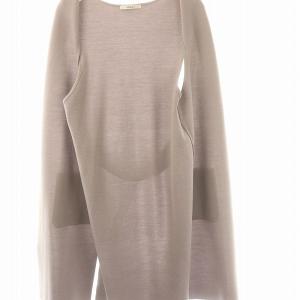 ANAYI ロングニットベスト ノースリーブカーディガン シルク混 ボタンレス サイドスリット 36 ラベンダーグレー