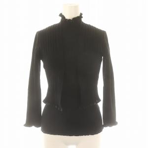 フリルニットアンサンブル カーディガン 長袖 タンクトップ ノースリーブ リブ シルク S 黒 ブラック