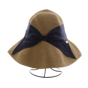Athena New York ストローハット 麦わら帽子 リボン ベージュ 紺 ネイビー /AK22