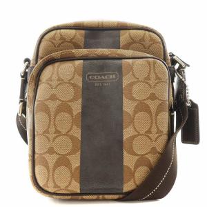 シグネチャー ヘリテージ ストライプ クロスボディ ショルダーバッグ PVC レザー ベージュ 茶 ブラウン