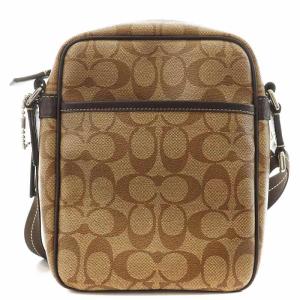 COACH シグネチャー ヘリテージ ストライプ クロスボディ ショルダーバッグ PVC レザー ベージュ 茶 ブラウン