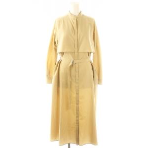 ヨークデザインシャツワンピース 長袖 ロング 前開き ベルト付き 36 ベージュ /NR OS