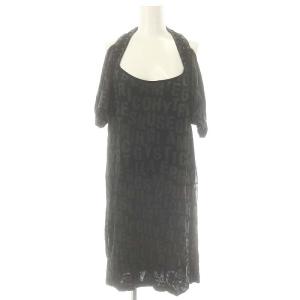 ホルターネック レースアップワンピース ミニ 半袖 プリント F 黒 ブラック