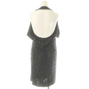 HYSTERIC GLAMOUR ホルターネック レースアップワンピース ミニ 半袖 プリント F 黒 ブラック