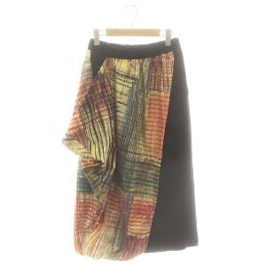 24AW ドローイングチェックプリントスカート ロング アシンメトリー 38 M マルチカラー 531-4220012