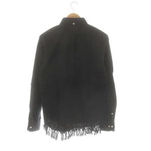 UNUSED シャツ ボタンダウン 長袖 フリンジ リネン混 黒 ブラック /MF OS AD