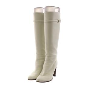 ロングブーツ レザー チャンキーヒール 35.5 22.5cm 白 ホワイト /AK22