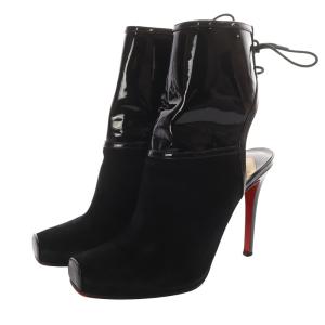 バックレースパテント 切替 オープントゥ パンプス ピンヒール 37.5 24cm 黒 ブラック /SR11