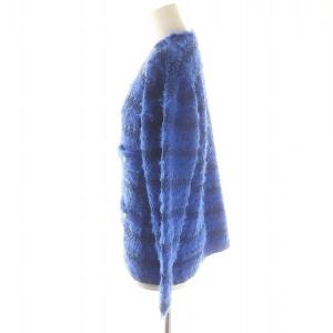 Diagram GRACE CONTINENTAL 24SS フェザーツイードニットカーディガン 長袖 Vネック ファー 36 青 ブルー