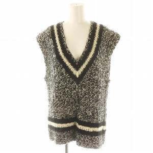23AW ハンドニットジレ ベスト Vネック チュニック 36 黒 白 アイボリー /DO OS