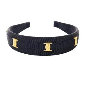 Salvatore Ferragamo ヴァラ カチューシャ 髪留め ヘアアクセサリー ロゴ ゴールド金具 黒 ブラック