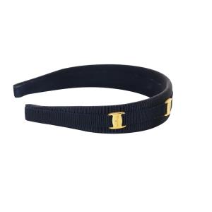 Salvatore Ferragamo ヴァラ カチューシャ 髪留め ヘアアクセサリー ロゴ ゴールド金具 黒 ブラック