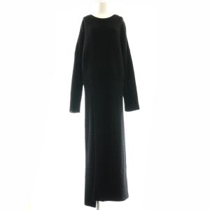 ニットワンピース ロング 長袖 スリット ウール 36 黒 ブラック /DO OS