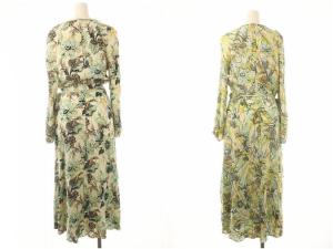 DIANE von FURSTENBERG リバーシブルラップワンピース ロング丈 マキシ丈 長袖 リボン付き F 黄 イエロー マルチカラー /YQ