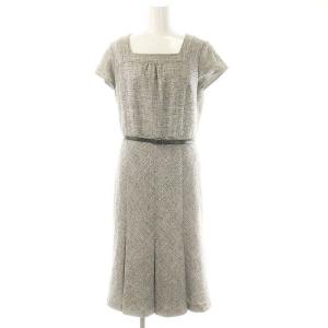 23区 vingt-trois 5点セット フォーマル ツイードジャケット 半袖ワンピース ベルト コサージュ リボン 40 L グレー