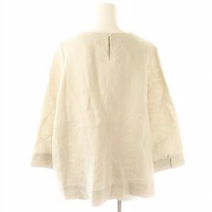 fog linen work リネン ノーカラーブラウス プルオーバー 長袖 ライトグレー