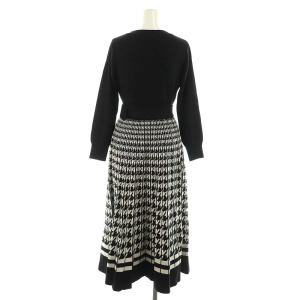 Diagram GRACE CONTINENTAL 千鳥ニットワンピース 長袖 ロング Vネック 36 黒 白 ブラック ホワイト
