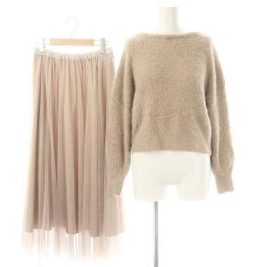 チュールニットスカート セット 長袖 プルオーバー ロング丈 マキシ丈 チュール フレア 36 S ダスティーピンク