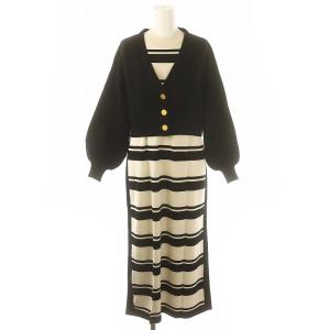ハイネックストレートニットワンピース カーディガン 長袖 ロング丈 マキシ丈 ノースリーブ 36 S 黒