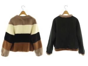 GRACE CONTINENTAL リバーシブル エコファーマルチブルゾン ジャケット 36 黒 ベージュ 白 茶