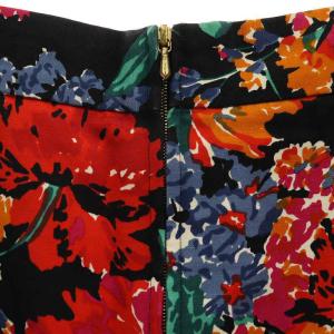 BLAMINK セミタイト花柄スカート ロング ミモレ丈 リネン混 36 黒 ブラック マルチカラー