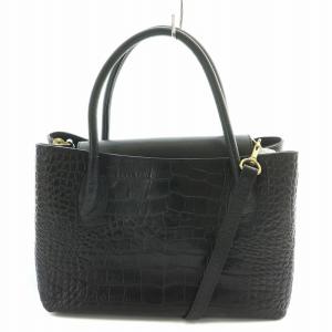 2WAY ハンドバッグ ショルダーバッグ レザー クロコ型押し 黒 ブラック /BB OF