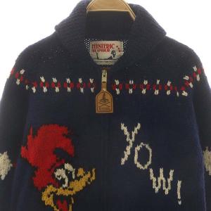 HYSTERIC GLAMOUR カナディアンセーター CANADIAN SWEATER ウッドペッカー フルジップ 長袖 ウール F 紺