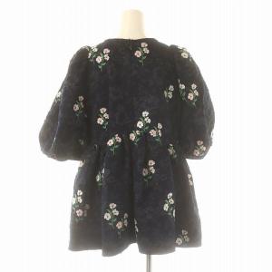 Chesty フラワー刺繍ジャガードブラウス 五分袖 プルオーバー 1 S 紺 ネイビー