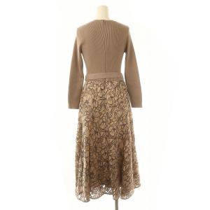 JUSGLITTY 配色レースドッキングワンピース 長袖 ロング 刺繍 1 モカ /NR OS